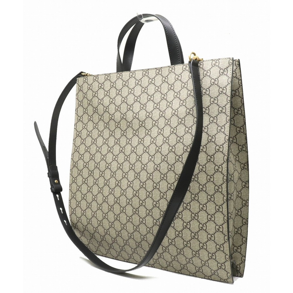 Gucci Supreme GG Khaki Tote Print Tan Wolf Bag 2way Leather